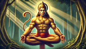 A serene and powerful image of Lord Hanuman in meditation, radiating divine energy in this 1080p ultra hd hanuman hd wallpaper, perfect for peace and focus.