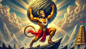 Lord Hanuman lifting the Sanjeevani mountain is captured in this awe-inspiring 1080p ultra hd hanuman hd wallpaper, showcasing his immense strength.