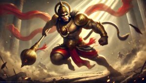 A powerful image of Lord Hanuman in full battle armor, captured in 1080p ultra hd hanuman hd wallpaper, exuding strength and invincibility.