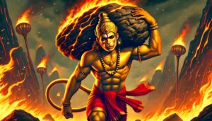 Lord Hanuman carrying the burning mountain is captured in this intense 1080p ultra hd hanuman hd wallpaper, radiating strength and determination.