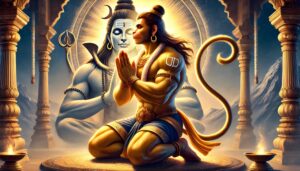 Lord Hanuman in the presence of Lord Shiva, captured in this sacred 1080p ultra hd hanuman hd wallpaper, exuding divine respect and reverence.