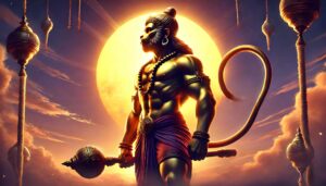 A powerful image of Lord Hanuman with the rising sun, captured in this 1080p ultra hd hanuman hd wallpaper, radiating strength and divine energy.