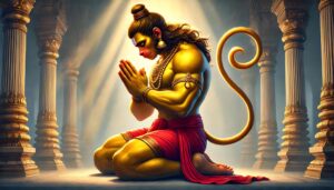 A serene and divine moment captured in this 1080p ultra hd hanuman hd wallpaper, showcasing Lord Hanuman’s devotion to Lord Rama in 4K.