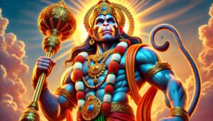 A 4K, hyperrealistic image of Lord Hanuman in powerful form, perfect for a stunning 1080p ultra hd hanuman hd wallpaper.