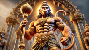 Lord Hanuman wielding his divine mace is captured in this dramatic 1080p ultra hd hanuman hd wallpaper, radiating power and energy.