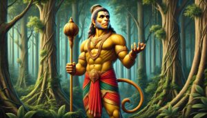 A peaceful yet powerful image of Lord Hanuman in the forest, captured in this 1080p ultra hd hanuman hd wallpaper, blending nature and divinity in 4K.