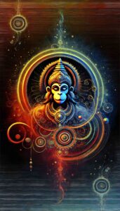 Abstract divine Hanuman HD wallpaper logo, emphasizing spiritual energy on a black background.