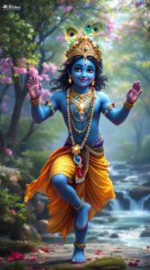 Cute Krishna images HD 1080p show Krishna's divine dance of joy and happiness, with graceful movements and vibrant colors.