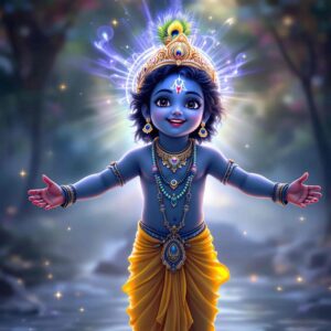 Cute Krishna images HD 1080p of Krishna’s divine smile, symbolizing love, peace, and serenity.