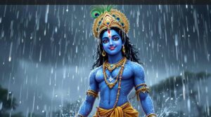 Cute Krishna images HD 1080p depicting Krishna’s joy in the rain, radiating purity, innocence, and divine happiness.