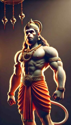 A divine Hanuman Ji standing photo highlighting his peaceful and graceful posture.