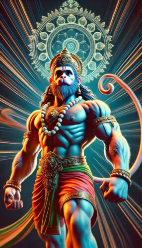 Hanuman Ji standing photo filled with divine energy and enlightenment.