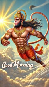 This “good morning images of hanuman ji” portrays Hanuman shielding the sun, radiating divine protection and power.