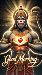 These “good morning images of hanuman ji” reflect Hanuman’s deep devotion and love, capturing his spiritual essence and strength.