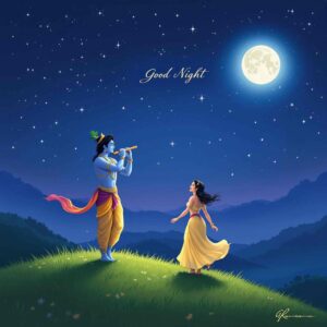 Discover divine "good night images of Radha Krishna," where the moonlight illuminates their love and serenity.