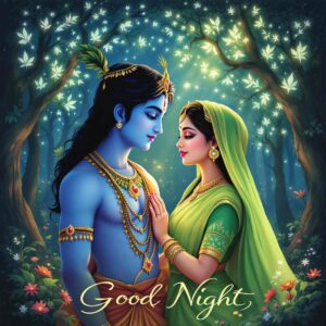 Romantic "good night images of Radha Krishna" depict their divine dance, a celebration of love and joy under the stars.