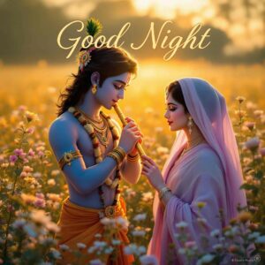 Explore stunning "good night images of Radha Krishna," where the couple shares an intimate moment during a beautiful sunset.