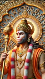 Hanuman Dada photo HD featuring Lord Hanuman sitting on a stone with his mace resting beside him, showcasing a calm and composed demeanor.