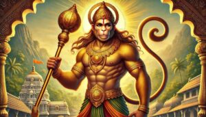 Hanuman before the gates of Lanka, filled with divine power and purpose, ideal for Hanuman hd pics 1080p.