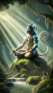 Lord Hanuman in tranquil meditation, surrounded by nature, perfect for those searching for Hanuman hd pics 1080p.