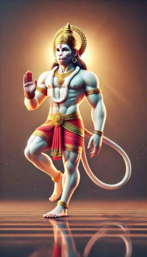 Hanuman Ji standing photo serving as inspiration for spiritual growth and faith.