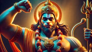 heroic lord hanuman hd pics wallpaper An invincible Lord Hanuman, depicted in HD with serene confidence. A perfect hanuman pics hd wallpaper to represent strength.