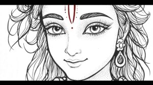 images of krishna for colouring greetfuly 1 "Images of krishna for colouring" featuring Krishna with a soft gaze are perfect for children to colour with minimal details.