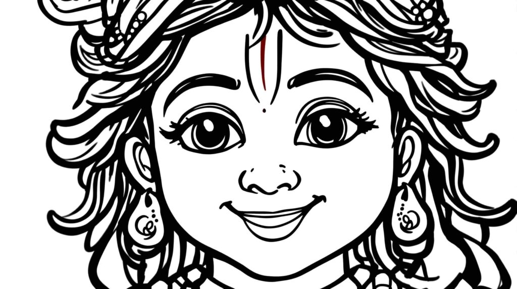 "Images of krishna for colouring" with Krishna in a happy pose provide easy and fun images for young children to colour.