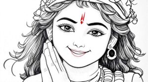 images of krishna for colouring greetfuly 9 Simple "images of krishna for colouring" with Krishna smiling and hands together provide an easy and fun activity for children.