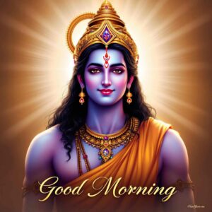 Download jai shri ram good morning images download, featuring Lord Ram in a radiant golden aura, bringing divine light to your day.