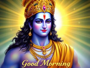 Start your day with divinity through jai shri ram good morning images download, featuring Lord Ram holding the divine bow Kodanda