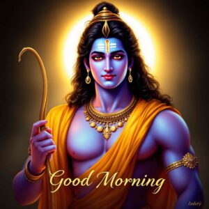 Download jai shri ram good morning images download, showing Lord Ram surrounded by a divine golden light.