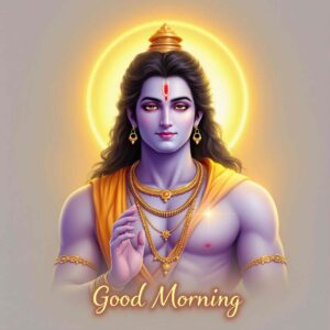 Start your morning with divine power through jai shri ram good morning images download, showing Lord Ram with the divine bow Kodanda.