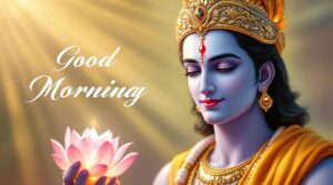 Start mornings with devotion through jai shri ram good morning images download, featuring Lord Ram holding his divine bow.