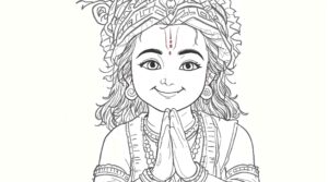 "Krishna images for colouring" with Krishna in prayer are easy to colour and perfect for small children.