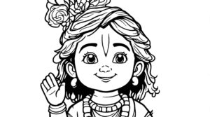 Simple "krishna images for colouring" with Krishna in a happy pose provide easy and fun images for young children to colour.