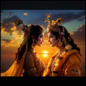 Capture the romance of Radha Krishna pics for DP during the golden hour, where love shines brightly.