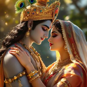 Heavenly Radha Krishna pics for DP capture their divine, romantic embrace in a celestial world of love.