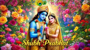 Awaken your soul with these "Shubh Prabhat Radha Krishna images," where their divine love flourishes in a garden of blessings.