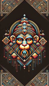 Abstract HD wallpaper Hanuman logo with geometric shapes symbolizing spiritual power and energy against a black background.