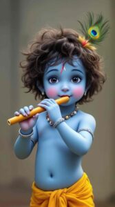 A stylish cute Krishna DP for WhatsApp, capturing young Krishna’s innocence and charm, perfect for a playful and cute profile picture.