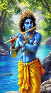 A stylish cute Krishna DP for WhatsApp, depicting Krishna’s flute-playing charm, perfect for adding divine elegance to your profile picture.