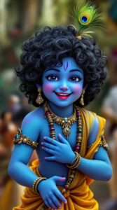 A stylish cute Krishna DP for WhatsApp, showcasing Krishna’s eternal bliss, perfect for a joyful and divine profile image.