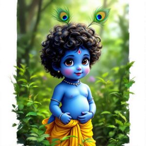 A stylish cute Krishna DP for WhatsApp, depicting Krishna’s flute-playing charm, perfect for adding divine elegance to your profile picture.