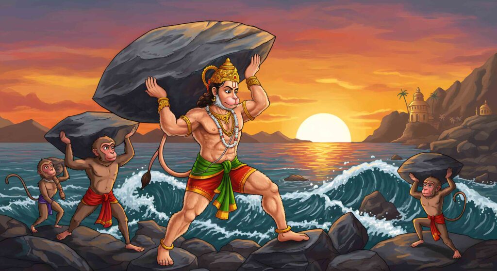 Hanuman Building the Ram Setu – Animated Storybook Style 6