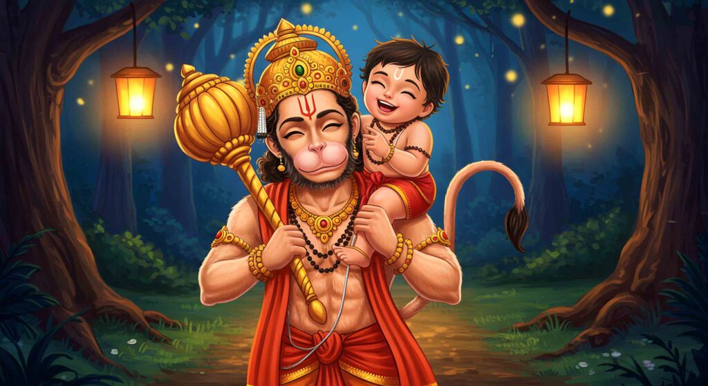 Hanuman Carrying a Child – Gentle Cartoon 7