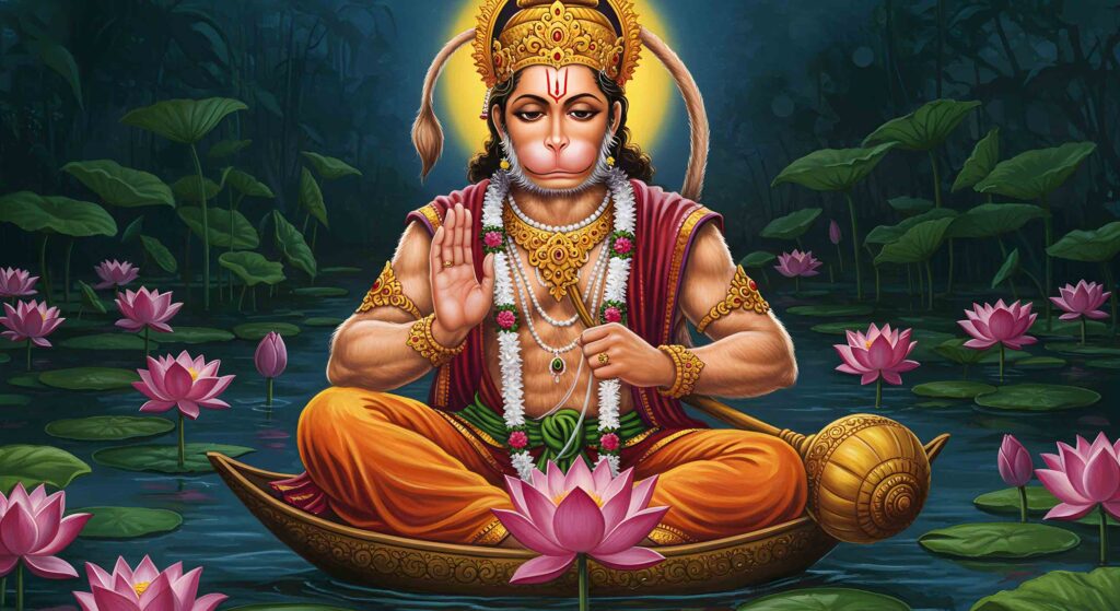 Hanuman in a Lotus Pond – Peaceful Scene 15